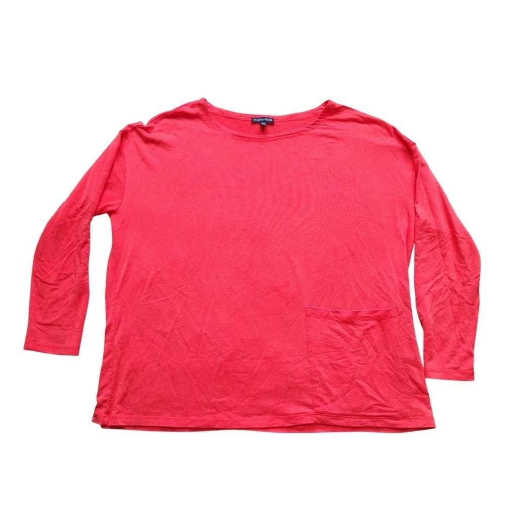 EILEEN FISHER Bright Orange Boxy Pocket Tee | Tencel Blend | Size M